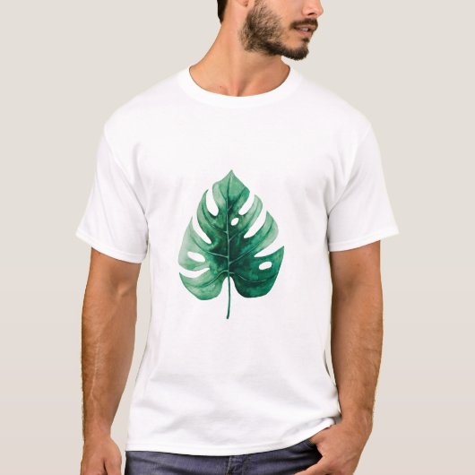 T-shirt Illustration de l'aquarelle verte Monstera (Devant)