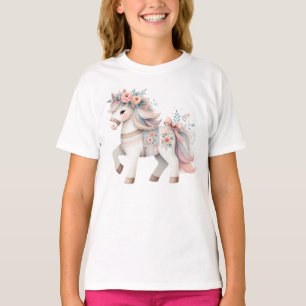 T-shirt Illustration de l'Imaginaire Floral Pastel Horse