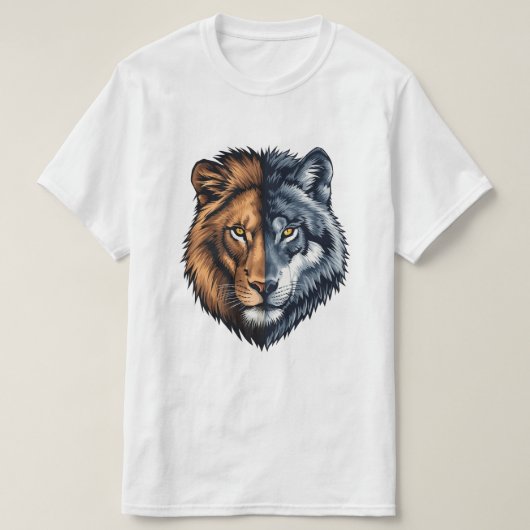 T-shirt Illustration de lion loup à visage divisé coloré (Design devant)