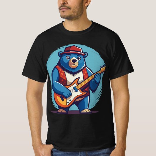 T-shirt Illustration de l'ours cool jouant à la guitare (Devant)
