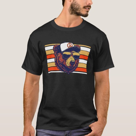T-shirt Illustration de l'ours Hipster Lunettes de soleil  (Devant)