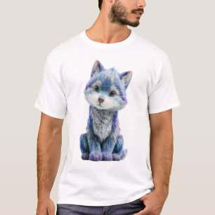 T-shirt Illustration de louveteau loup bleu glacé pour hom