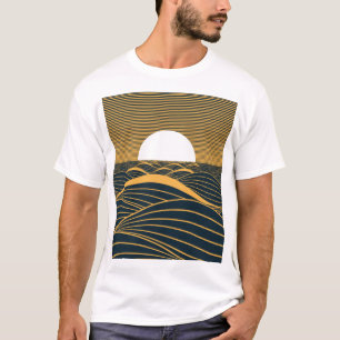 T-shirt Illustration de lune de soleil stylisée, mer sombr