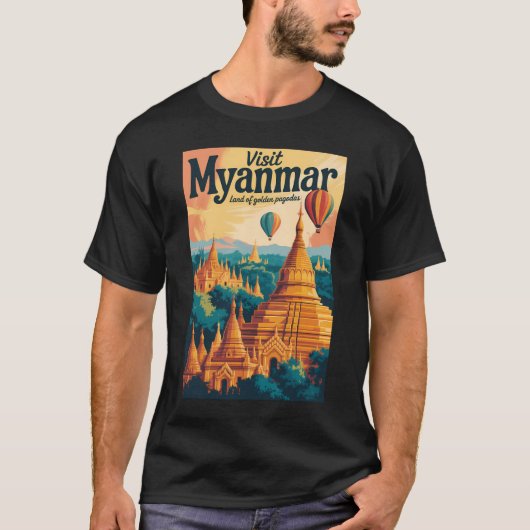 T-shirt Illustration de pagodes du Myanmar Art de voyage v (Devant)