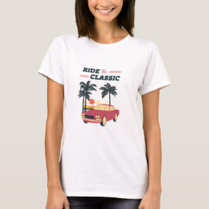 T-shirt Illustration de plage voiture classique rétro