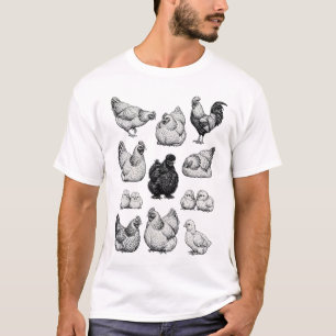 T-shirt Illustration de poulets de ferme vintage