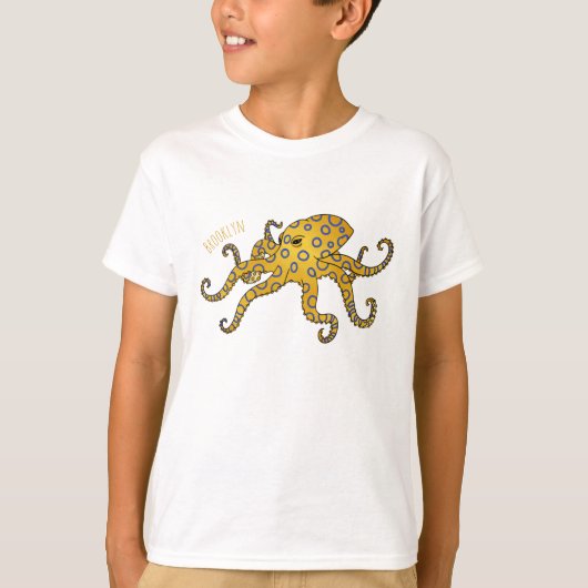 T-shirt Illustration de poulpe à anneau bleu (Devant)