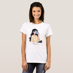 T-shirt Illustration de selfie de fille esthétique Bonjour