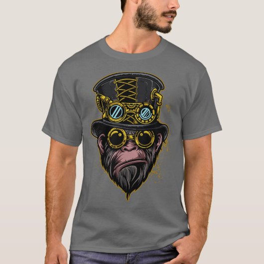 T-shirt Illustration de singe Steampunk (Devant)