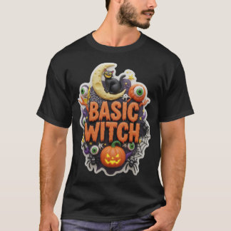 T-shirt Illustration de sorcière basique Halloween ludique