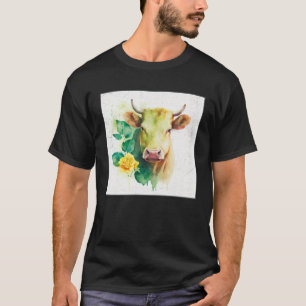 T-shirt Illustration de vache mignonne fleurs Laefy vert f