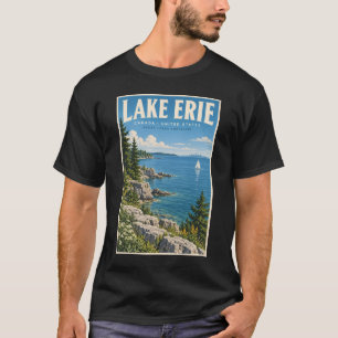T-shirt Illustration de voyage du lac Érié Art vintage
