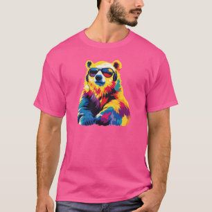 T-shirt Illustration des lunettes Portrait Ours Aquarelle