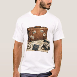 T-shirt Illustration d'objets essentiels de voyage vintage