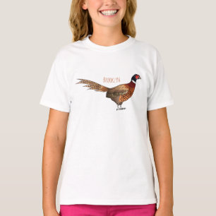 T-shirt Illustration d'oiseau faisan à cou circulaire