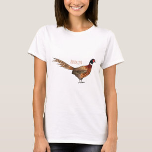 T-shirt Illustration d'oiseau faisan à cou circulaire