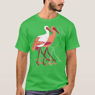 T-shirt Illustration d'oiseaux de cigogne rouge et blanc