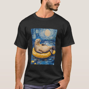 T-shirt Illustration d'otarie sous la nuit étoilée 1
