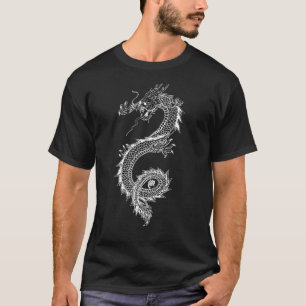 T-shirt Illustration Dragon avec Kanji Dragon 竜 Blanc