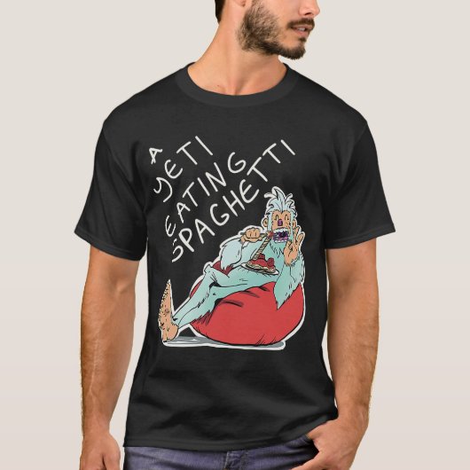 T-shirt Illustration drôle d'un yéti mangeant des spaghett (Devant)