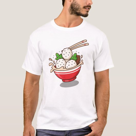 T-shirt Illustration du bol de Ramen mignon avec des boule (Devant)