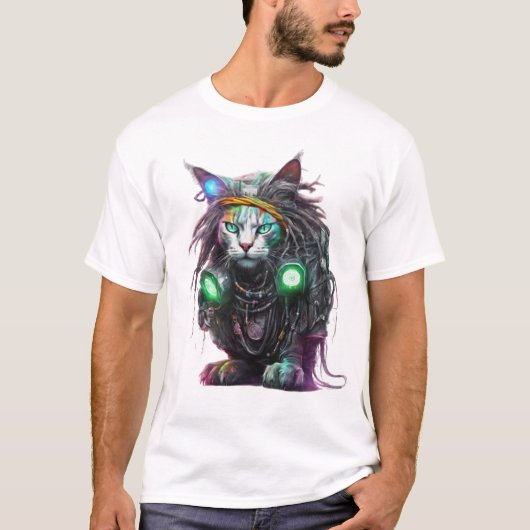 T-shirt Illustration du chat de cyber rasta (Devant)
