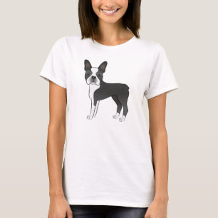 T-shirt Illustration du chien Terrier de Boston noir et bl