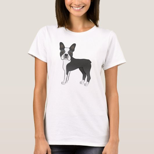 T-shirt Illustration du chien Terrier de Boston noir et bl (Devant)