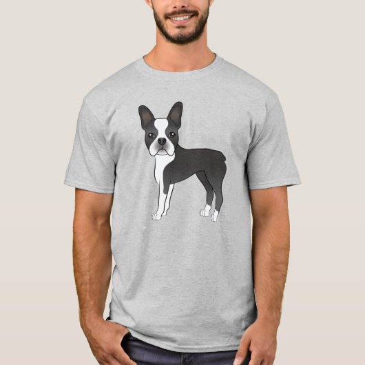 T-shirt Illustration du chien Terrier de Boston noir et bl (Devant)