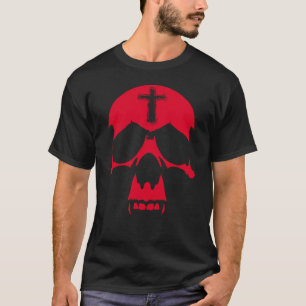 T-shirt Illustration du crâne gothique rouge démon