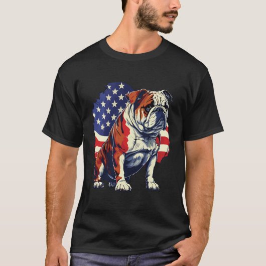 T-shirt Illustration Du Drapeau Bulldog With Us Stars And  (Devant)