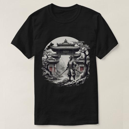 T-shirt Illustration du guerrier monochrome Samurai (Design devant)