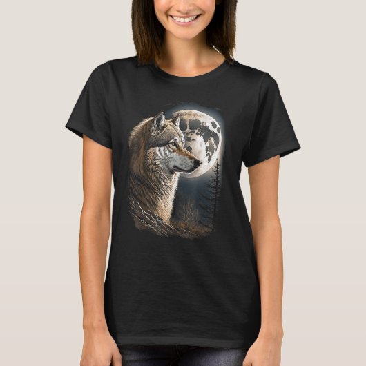 T-shirt Illustration du loup et de la lune (Devant)