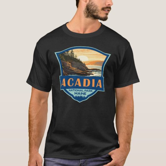 T-shirt Illustration du parc national Acadia Insigne rétro (Devant)