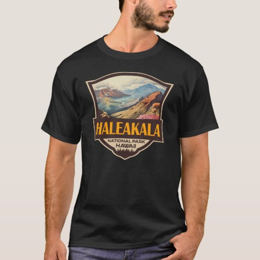 T-shirt Illustration du parc national Haleakala Badge rétr (Devant)
