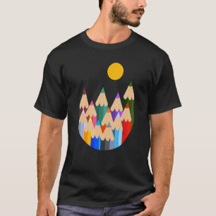 T-shirt Illustration Du Paysage De Montagne Avec Pénc Coul