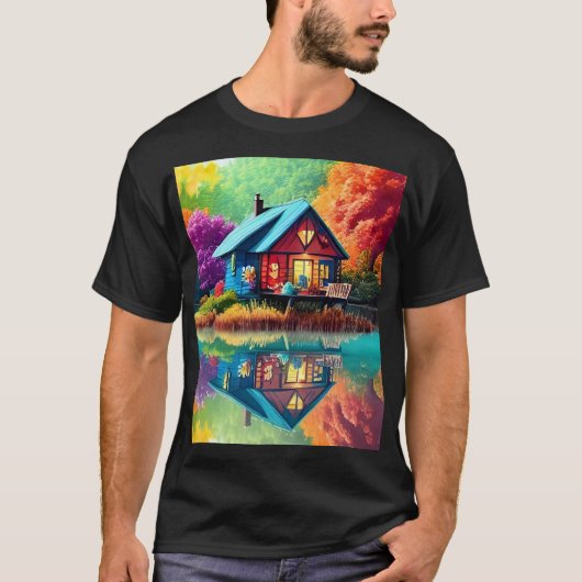T-shirt Illustration du paysage naturel avec le chalet du  (Devant)