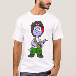 T-shirt Illustration D'Un Brontosaurus Habillé En Rambo.
