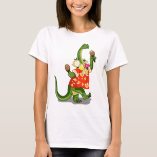T-shirt Illustration D'Un Brontosaurus Jouant À Maracas.