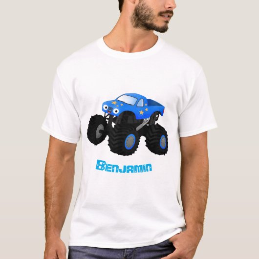 T-shirt Illustration d'un camion monstre bleu mou (Devant)
