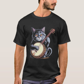 T-shirt Illustration d'un chat jouant du banjo 1