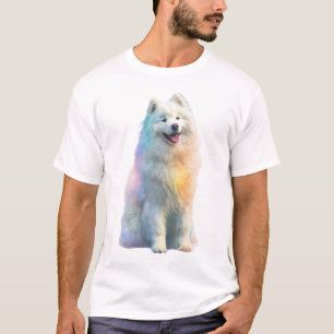 T-shirt Illustration d'un chien Samoyed au pelage arc-en-c