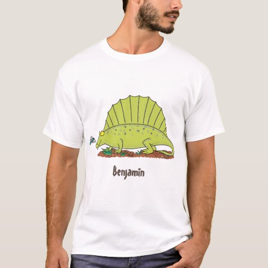 T-shirt Illustration d'un dimétrodon vert mignon (Devant)