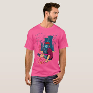T-shirt illustration d'un garçon portant un masque à gaz,