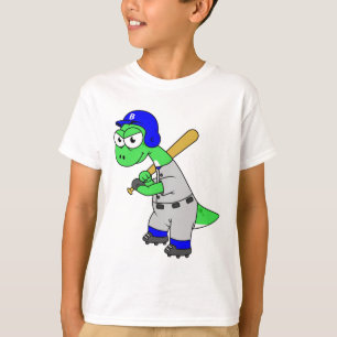 T-shirt Illustration D'Un Joueur De Baseball Brontosaurus.