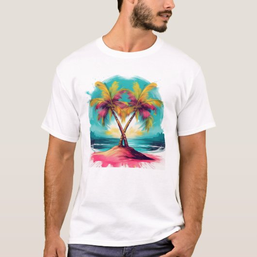 T-shirt Illustration d'un palmier tropical dynamique (Devant)