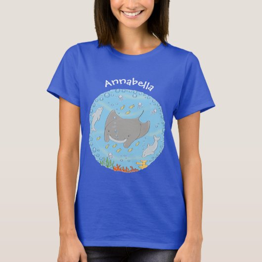 T-shirt Illustration d'une mignonne raie manta et de bulle (Devant)