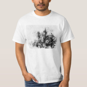 T-shirt Illustration en noir et blanc Cathédrale Notre-Dam