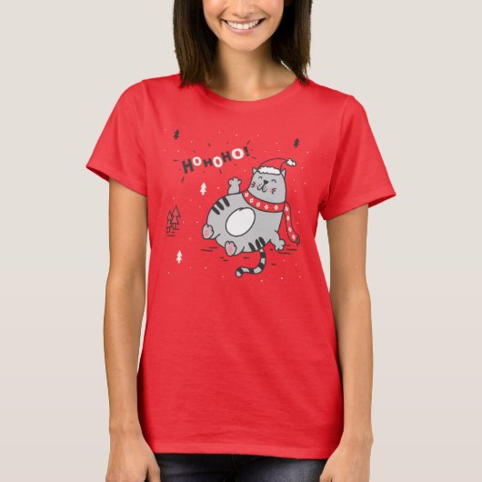 T-shirt Illustration Fat Cat Christmas (Devant)