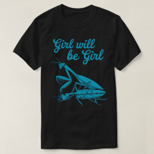 T-shirt Illustration Fun Blue Mantis avec un texte blanc